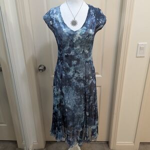 Komarov Blue Floral Watercolor Midi Dress